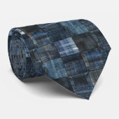 Indigo Denim Patchwork Naadloos Patroon Stropdas (Opgerold)