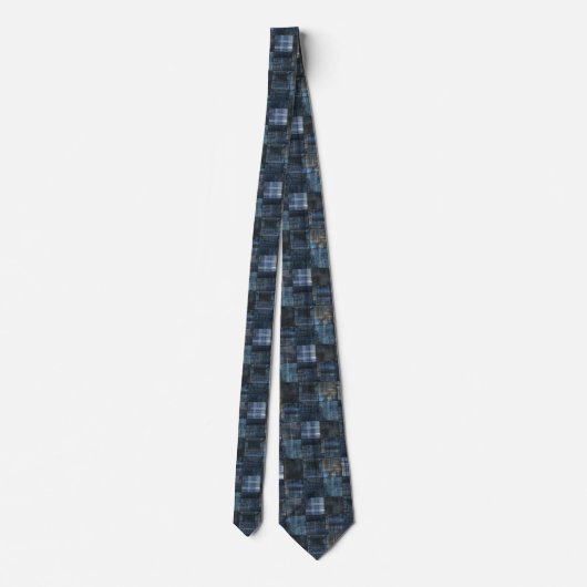 Indigo Denim Patchwork Naadloos Patroon Stropdas (Achterkant)