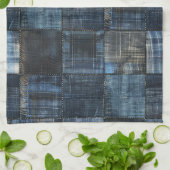 Indigo Denim Patchwork Naadloos Patroon Theedoek (Gevouwen)