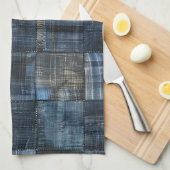 Indigo Denim Patchwork Naadloos Patroon Theedoek (Quarter Fold)