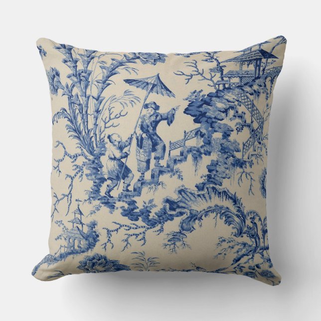 Indigo Designer Toile Pillow Kussen (Voorkant)