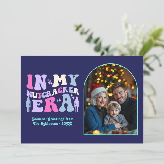 Indigo Disco In My Nutcracker Era Christmas Photo Feestdagenkaart (Staand voorkant)