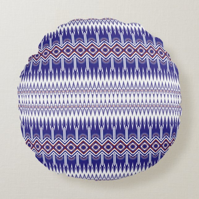 Indigo doek met afbeeldingen van kleurrijke bloeme rond kussen (Voorkant)