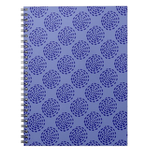 Indigo donkerblauw gestreept cirkelpatroon op blau notitieboek (Voorkant)