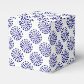 Indigo donkerblauw gestreept cirkelpatroon op wit bedankdoosjes (Voorkant Zijde)
