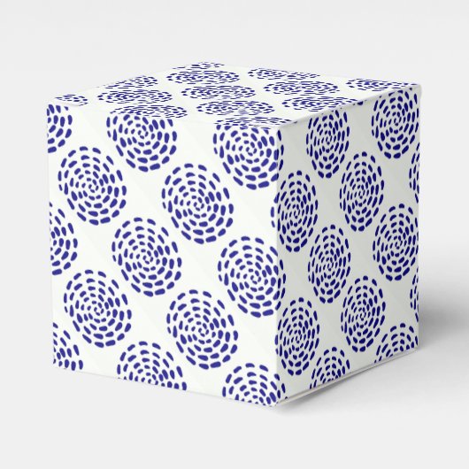 Indigo donkerblauw gestreept cirkelpatroon op wit bedankdoosjes (Voorkant Zijde)