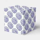 Indigo donkerblauw gestreept cirkelpatroon op wit bedankdoosjes (Achterkant)