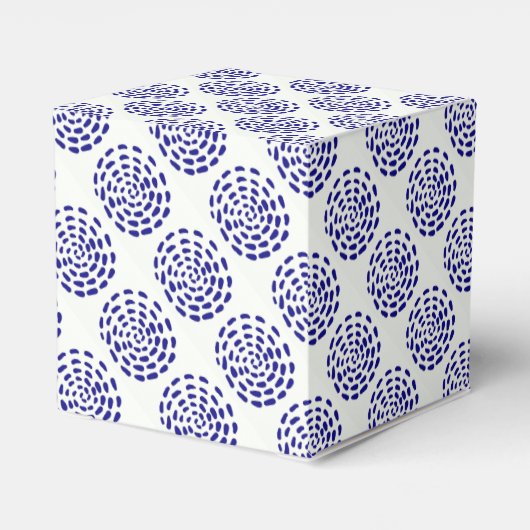 Indigo donkerblauw gestreept cirkelpatroon op wit bedankdoosjes (Achterkant)