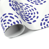 Indigo donkerblauw gestreept cirkelpatroon op wit cadeaupapier (Rol Hoek)
