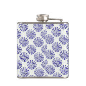 Indigo donkerblauw gestreept cirkelpatroon op wit heupfles (Achterkant)