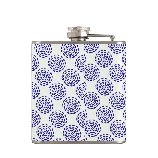 Indigo donkerblauw gestreept cirkelpatroon op wit heupfles (Achterkant)