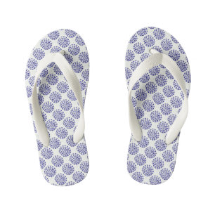 Indigo donkerblauw gestreept cirkelpatroon op wit kinder teenslippers