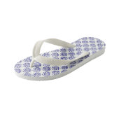Indigo donkerblauw gestreept cirkelpatroon op wit kinder teenslippers (Schuin)