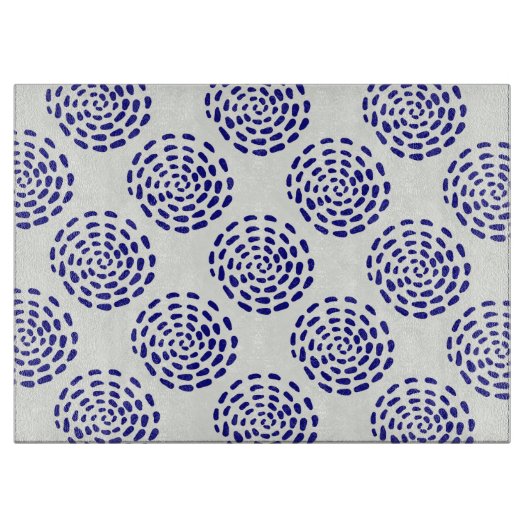 Indigo donkerblauw gestreept cirkelpatroon op wit snijplank (Voorkant)