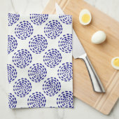 Indigo donkerblauw gestreept cirkelpatroon op wit theedoek (Quarter Fold)