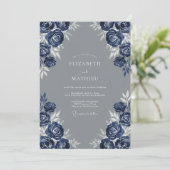 Indigo Dramatische Bloemige Bruiloft Kaart (Staand voorkant)