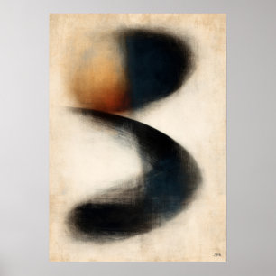 Indigo Drift Zen Abstracte Kunst in Japanse Sumi Poster