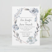 Indigo Dusty Blue Floral Geometric Wedding Invite Kaart (Staand voorkant)