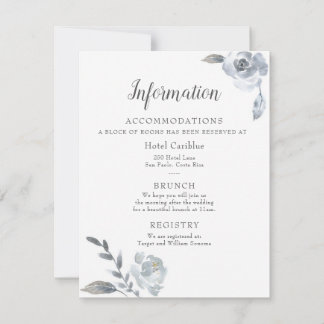 Indigo Dusty Blue Floral Wedding Details Card Kaart