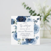 Indigo Dusty Blue Navy Bloemen Tuin Bruiloft Kaart (Staand voorkant)
