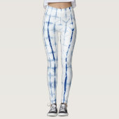 Indigo Dye Blue Itajime Shibori Leggings (Voorkant)