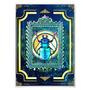 Indigo en Aqua Fairytale Beetle Specimen Art Foto Afdruk