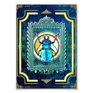 Indigo en Aqua Fairytale Beetle Specimen Art Foto Afdruk