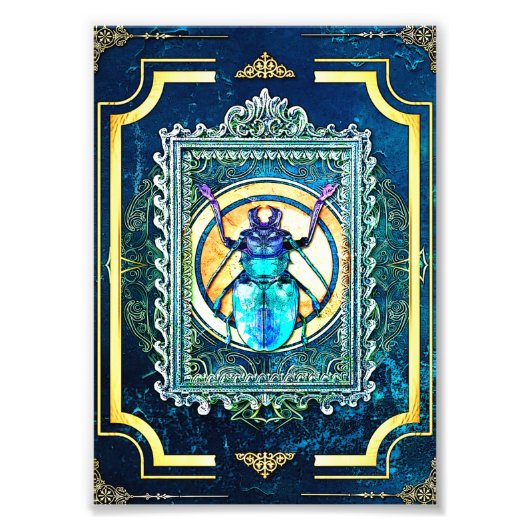 Indigo en Aqua Fairytale Beetle Specimen Art Foto Afdruk (Voorkant)