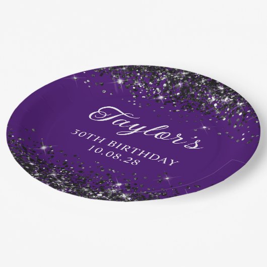 Indigo en Black Glitter 30e verjaardag Papieren Bordje (Gekanteld)