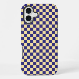 Indigo en boter dambordpatroon iPhone 16 plus hoesje