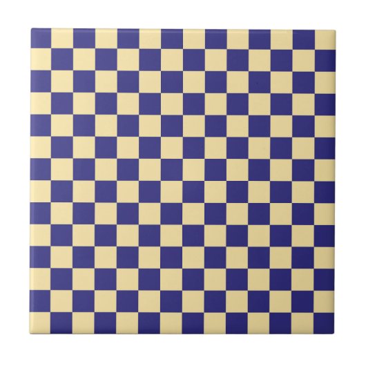 Indigo en boter dambordpatroon tegeltje (Voorkant)