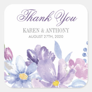 Indigo en Lavender Waterverf Flowers Wedding Vierkante Sticker