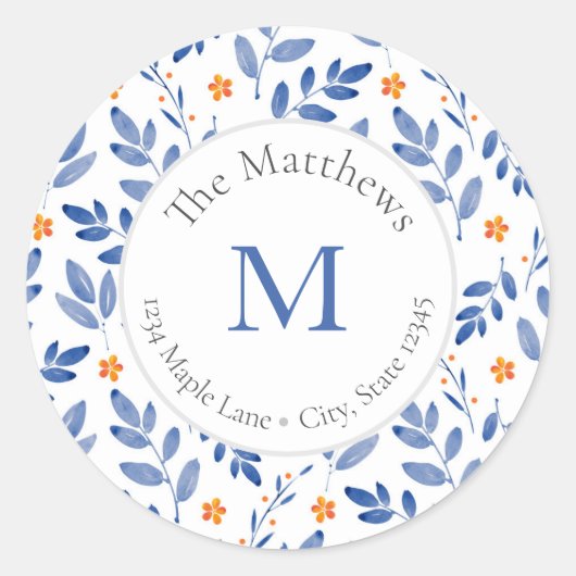 Indigo en Oranje Waterverf Botanische labels (Voorkant)