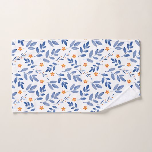 Indigo en Oranje Waterverf Botanische patronen Bad Handdoek (Handdoek)