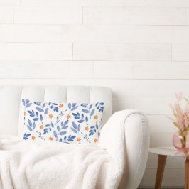 Indigo en Oranje Waterverf Botanische patronen Kussen