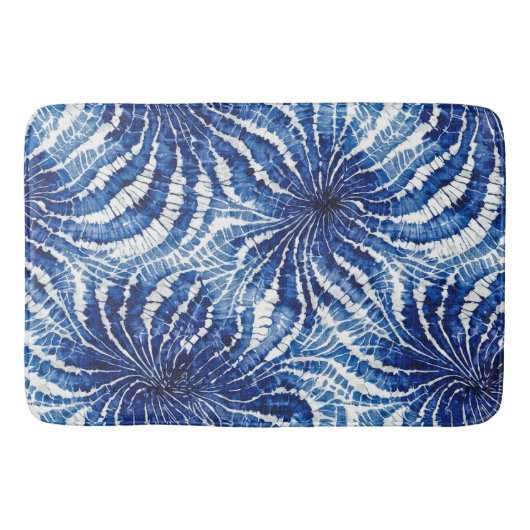 indigo en witte abstracte tie-dye patroon badmat (Voorkant)
