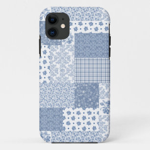 Indigo en witte namaak patchwork iPhone 5/5s hoesj 11 Hoesje
