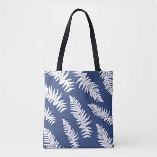 Indigo Fern Print Blue Canvas tas (Voorkant)