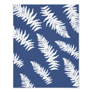 Indigo Fern White Plant Botanische verf Foto Afdruk