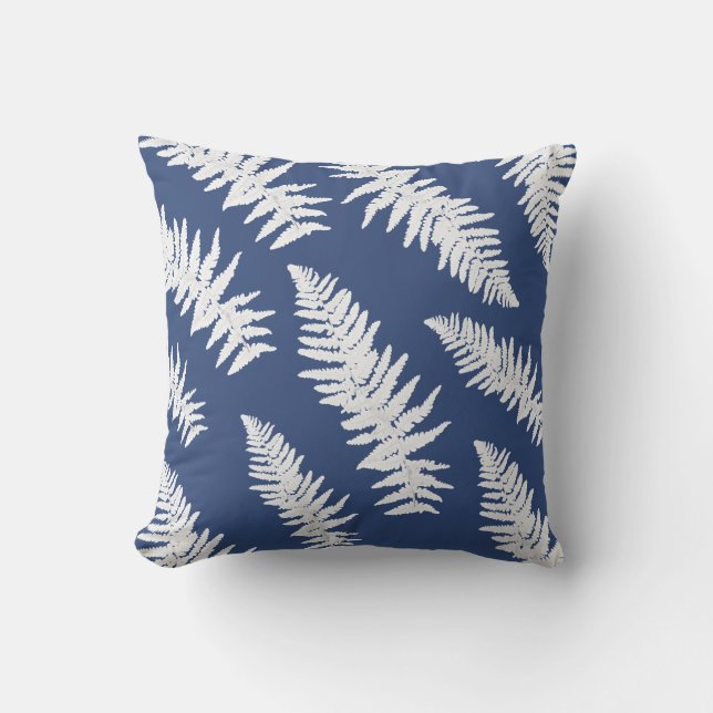 Indigo Fern White Plant Botanische verf Kussen (Voorkant)