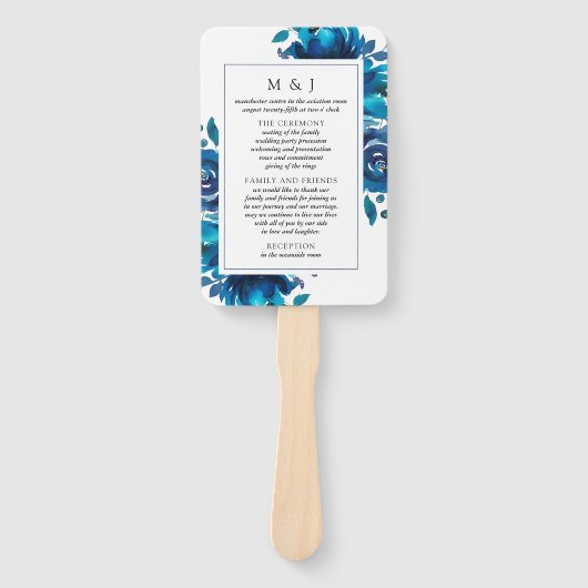 Indigo Floral bruiloft uitnodigingsprogramma fan Handwaaier (Voorkant)