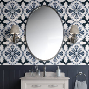 Indigo Floral Elegance Marine & Grijs Frans Land Behang