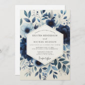 Indigo Floral Enchantment Wedding Kaart (Voorkant / Achterkant)