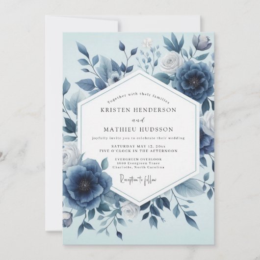 Indigo Floral Ethereal Wedding Kaart (Voorkant)
