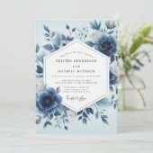 Indigo Floral Ethereal Wedding Kaart (Staand voorkant)