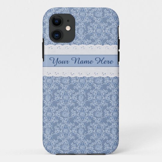 Indigo Floral Faux Lace iPhone 5/5s Hoesje (Achterkant)