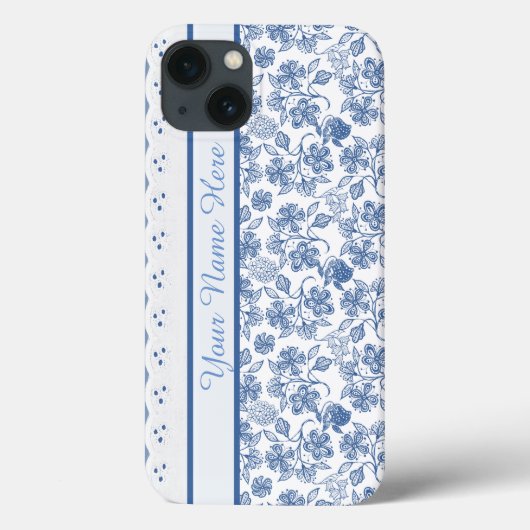 Indigo Floral Faux Lace Samsung Galaxy Noot 4 Hoes (Achterkant)