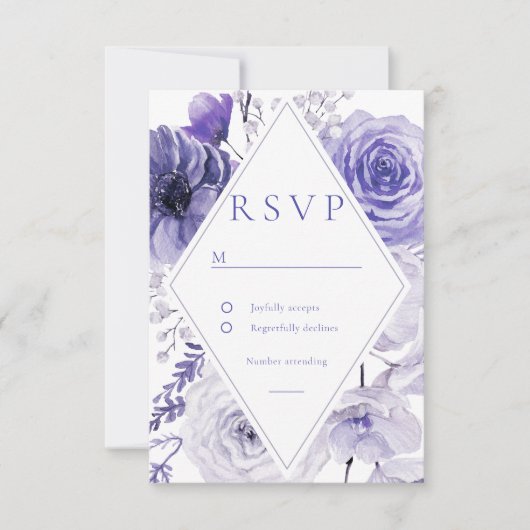 Indigo Floral Lijst bruiloft RSVP Kaartje (Voorkant)