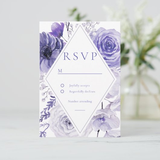 Indigo Floral Lijst bruiloft RSVP Kaartje (Staand voorkant)