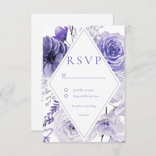Indigo Floral Lijst bruiloft RSVP Kaartje (Voorkant / Achterkant)